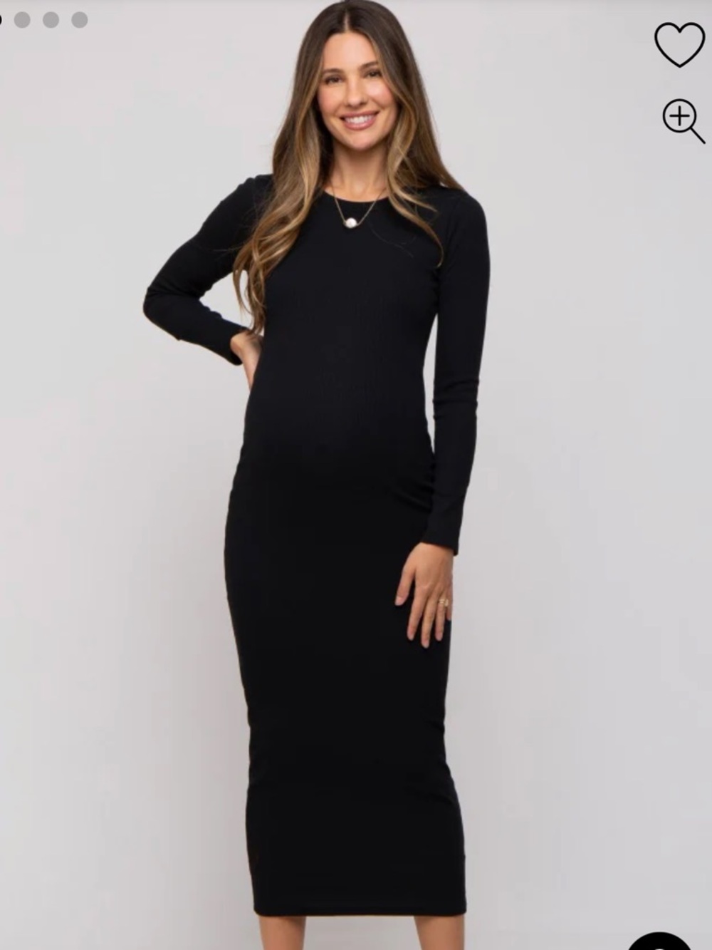 PinkBlush Black Ribbed Fitted Long Sleeve Maternity Midi Dress
